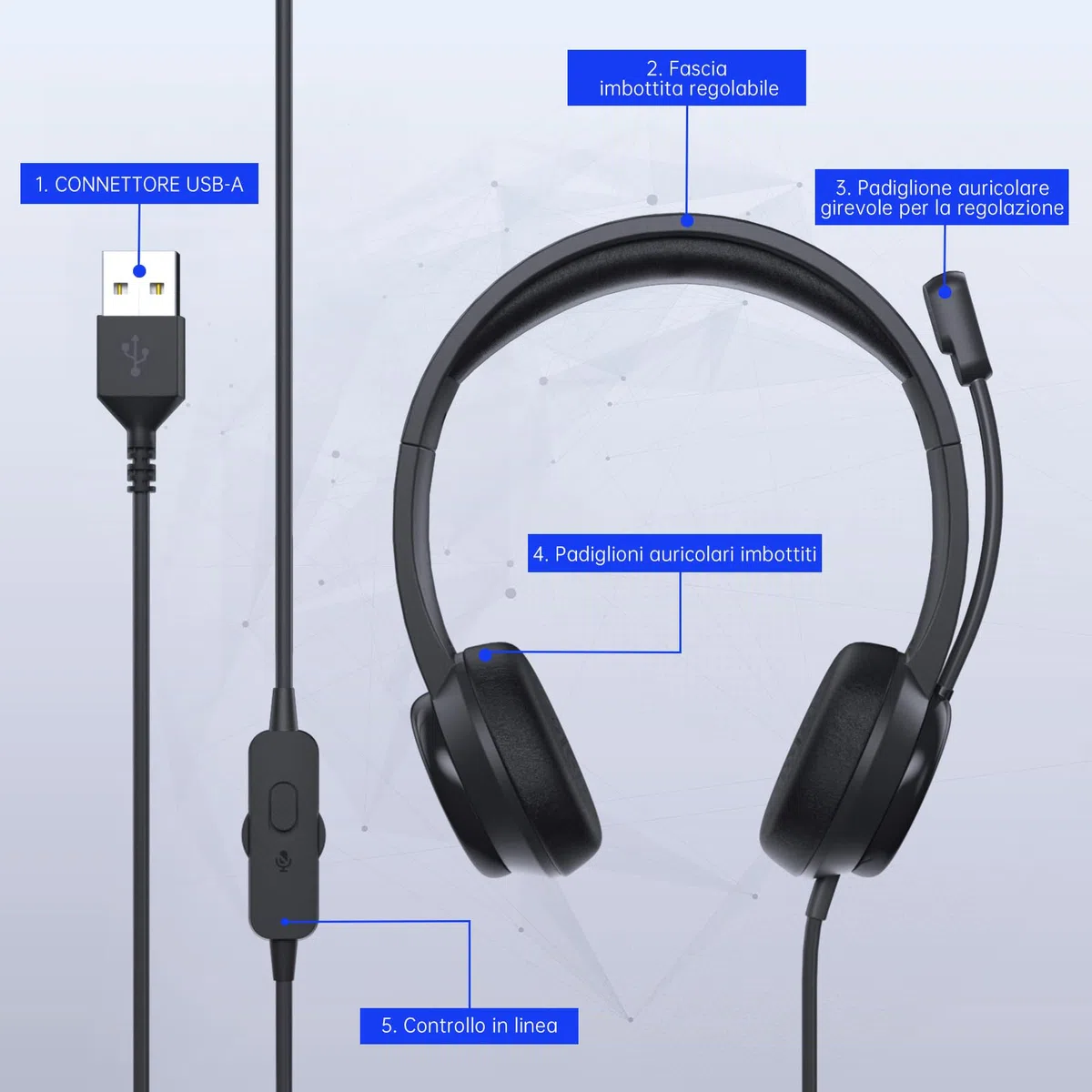 syndesmos Cuffie con Microfono per PC, Cuffie USB con Microfono a Cancellazione del Rumore, Cuffie PC per Ufficio, Computer, Portatile, Laptop, Macbook, Teams, Skype, Zoo, Cavo 1,8 m