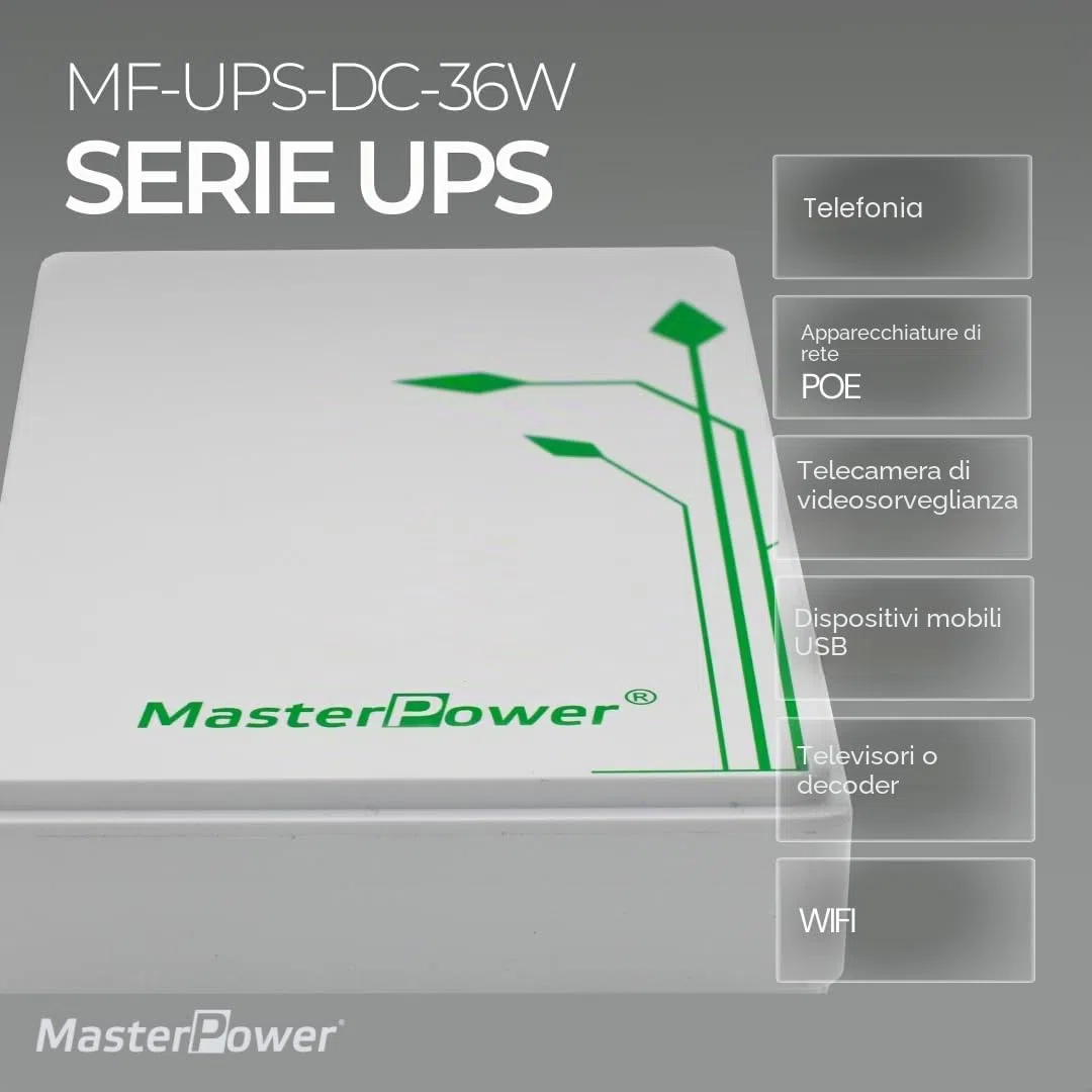 Master U-Power Mini UPS 7.4V 4000mAh 36W – Gruppo di Continuità per WiFi, Router, Modem e Telecamere IP – Ingresso AC, Uscite USB/DC/PoE 5V 9V 12V 15V 24V