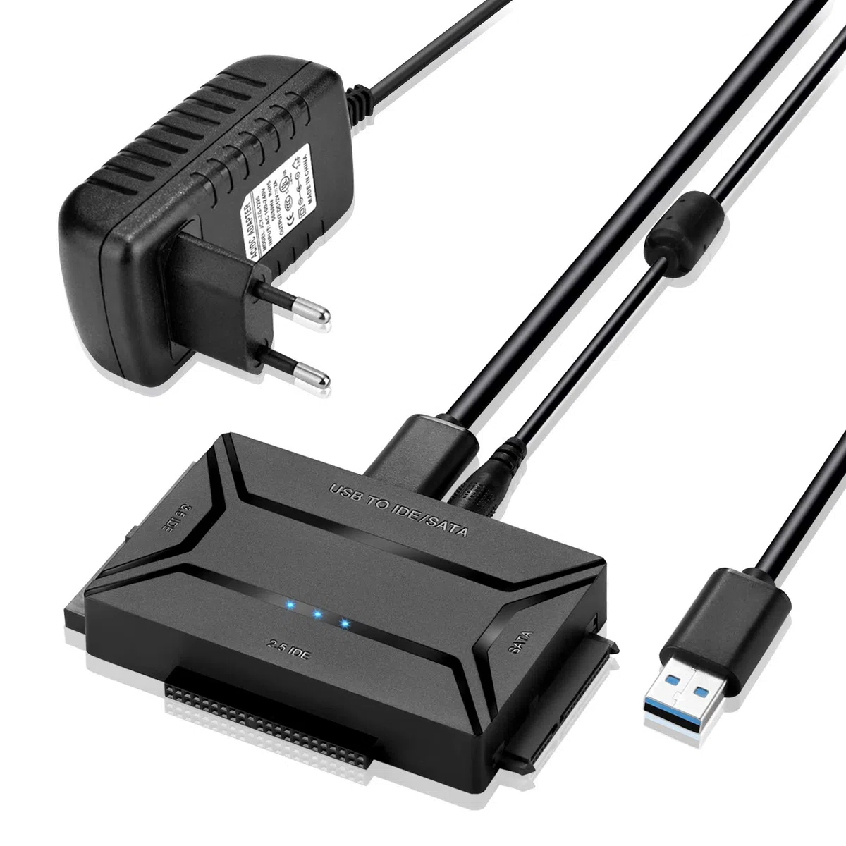 AGPtek USB 3.0 to IDE/SATAConverter, Adattatore Disco Rigido con Power Switch per 2.5"/3.5"SATA /IDE/SSD Disco Rigido, Support4TB, Include 12V 2 Adattatori & Cavo USB 3.0