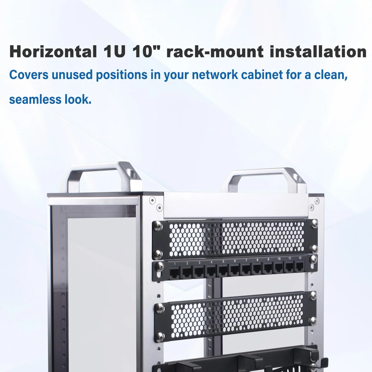 GeeekPi Pannello vuoto ventilato 1U da 25,4 cm, piastra di montaggio per rack DeskPi RackMate T0/T1/T2/T0 Plus/T1 Plus/TL1 e rack per server rack da 10" (nero, 2 pezzi)