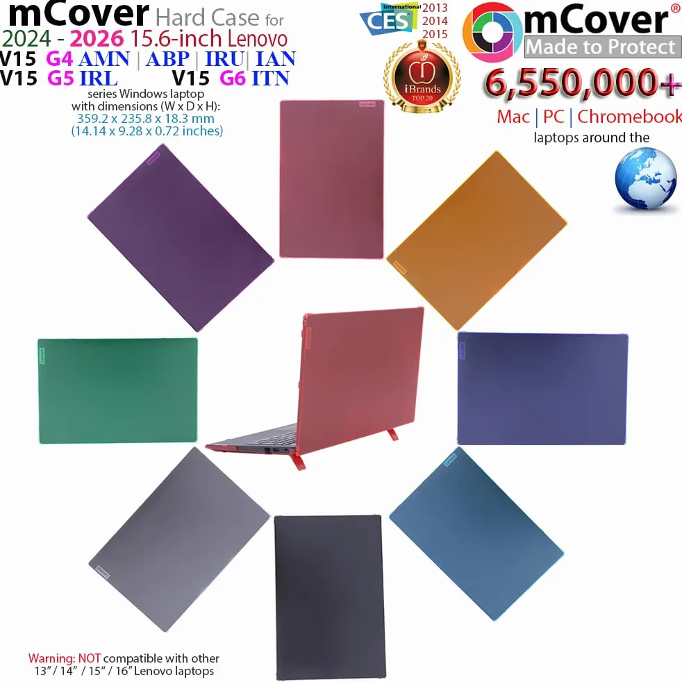 mCover Cover rigida COMPATIBILE SOLO per notebook Lenovo V15 G4 / G5 / G6 Serie 2024-2026 da 15,6" con Windows (con cerniera a 180°, NON adatto ad altri modelli Lenovo) - Trasparente