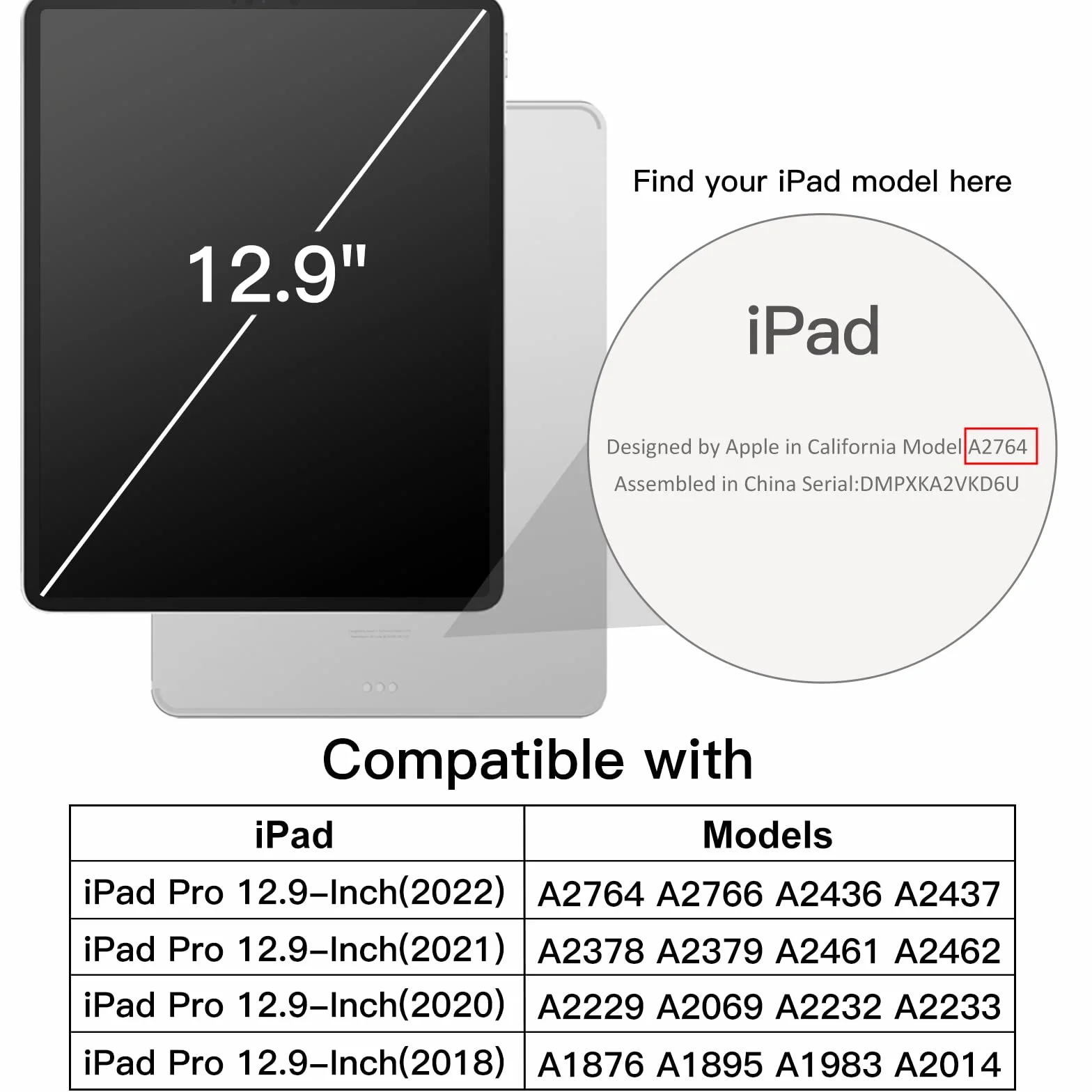 JETech Custodia per iPad Pro 12,9 Pollici (2022/2021/2020/2018) con Portapenne, Posteriore Chiaro Trasparente Supporto Sottile per Tablet Cover Antiurto (Nero)