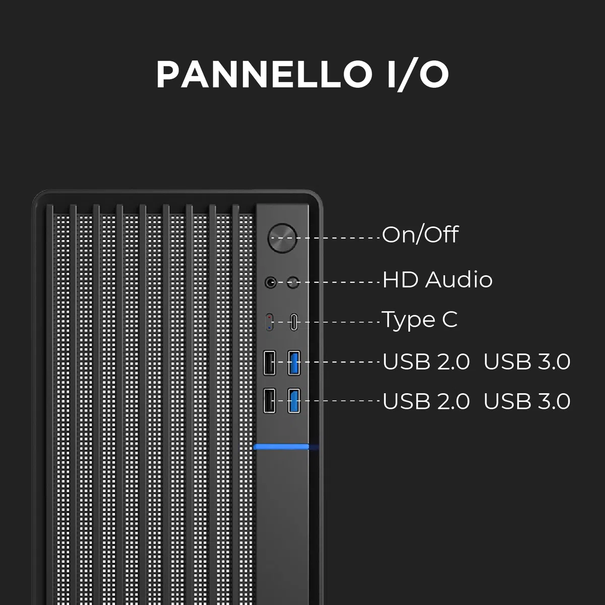 Nuwo Quartz QK300 | Case PC Compatto Micro-ATX Senza Alimentatore | Compatibile con MicroATX e Mini-ITX | Raffreddamento a Rete Frontale | USB 3.0 e Type-C, Nero