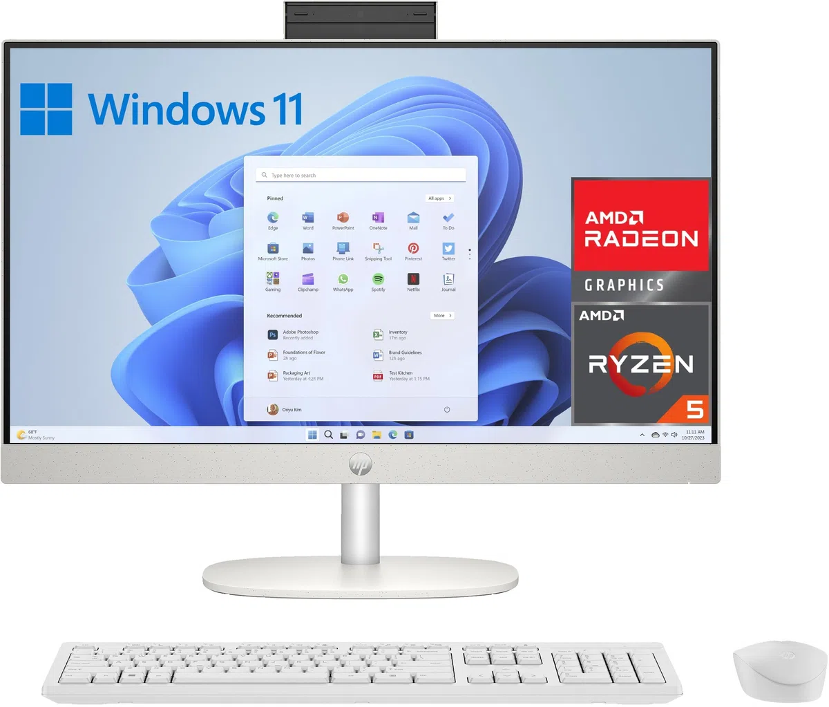 HP All-in-One 24-cr0007ss - Computer desktop da 23,8" FHD (AMD Ryzen 5 7520U, 16 GB RAM, 512 GB SSD, AMD Radeon Graphics, Windows 11 Home) Bianco - Tastiera QWERTY spagnola