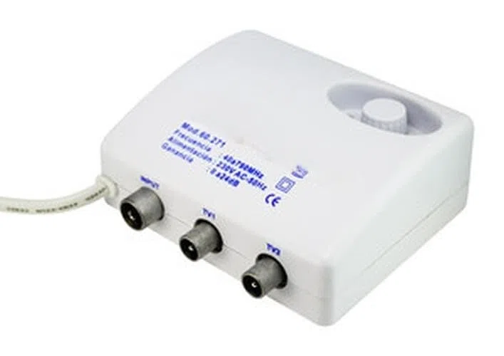 Amplificatore interno dell'antenna TV 60.271, migliora il segnale ed è compatibile con vari televisori. Ideale per aree con bassa copertura.