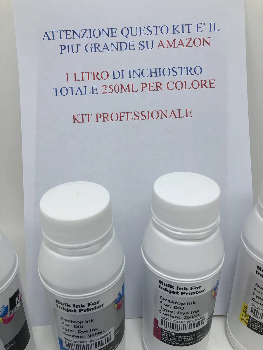 SOLOSHOPITALIA - Kit di ricarica per inchiostro, 1 LITRO, compatibile con stampanti a getto d'inchiostro desktop HP, Canon, Brother, Epson, Lexmark