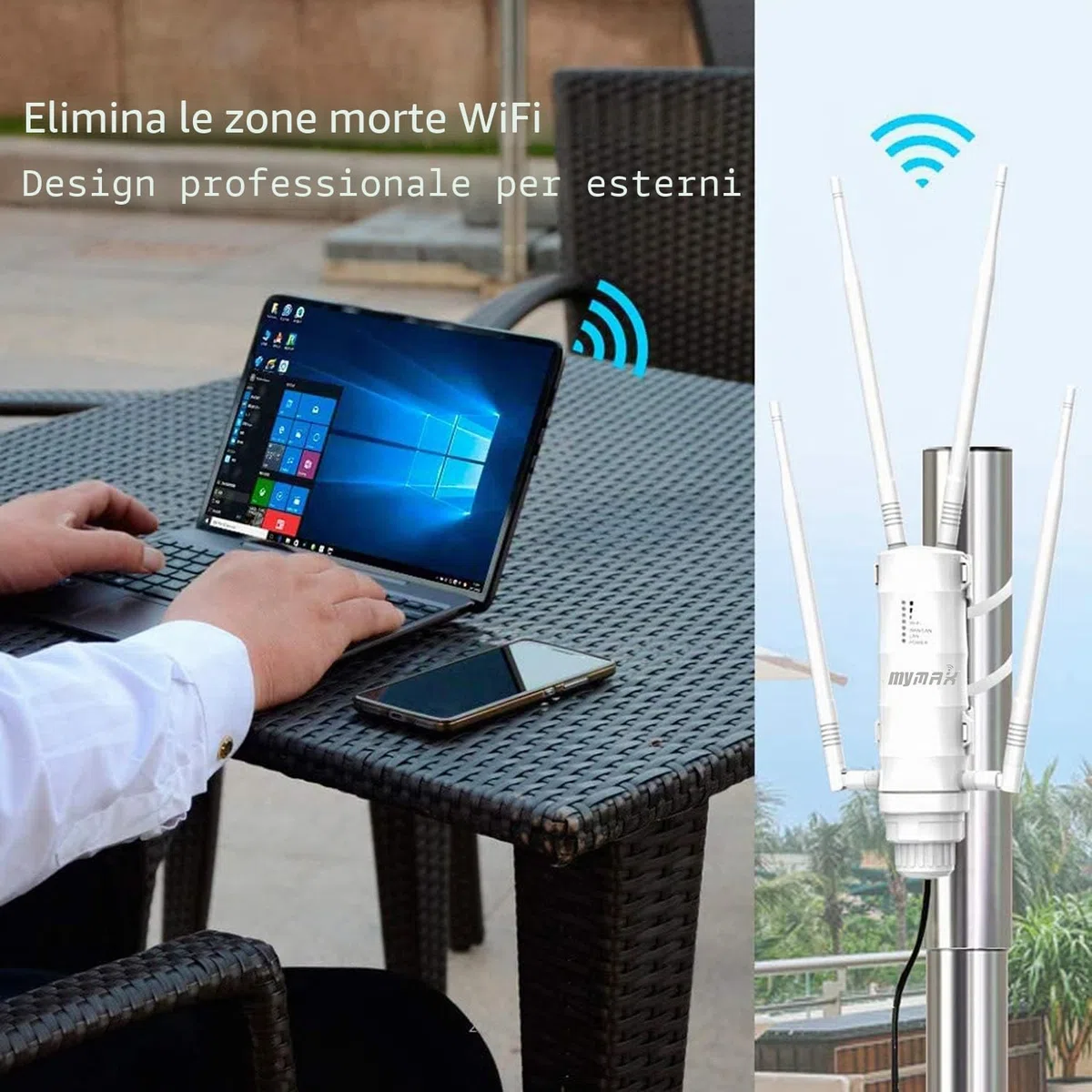 AC1200 Dual Band 2.4+5GHz 1200Mbit/s Ripetitore WiFi Esterno Potente/Extender Mesh WiFi Outdoor/Access Point (AP)/Antenna WiFi/Amplificatore Segnale WiFi(1xGigabit LAN, 4x7dBi, PoE Passivo, WN572HP3)
