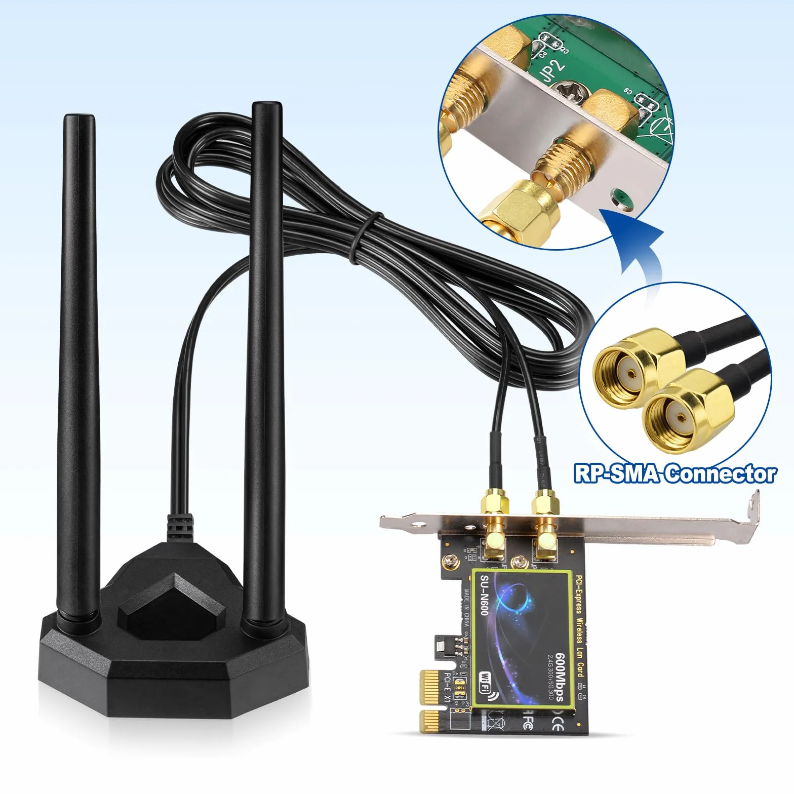 Eightwood Antenna WiFi Bi-Banda 2.4GHz/5GHz Antenna WLAN PC Router omnidirezionale con magnete RP-SMA con cavo di prolunga 2M per Netgear Scheda PCIE Scheda WLAN Scheda madre PC Bluetooth