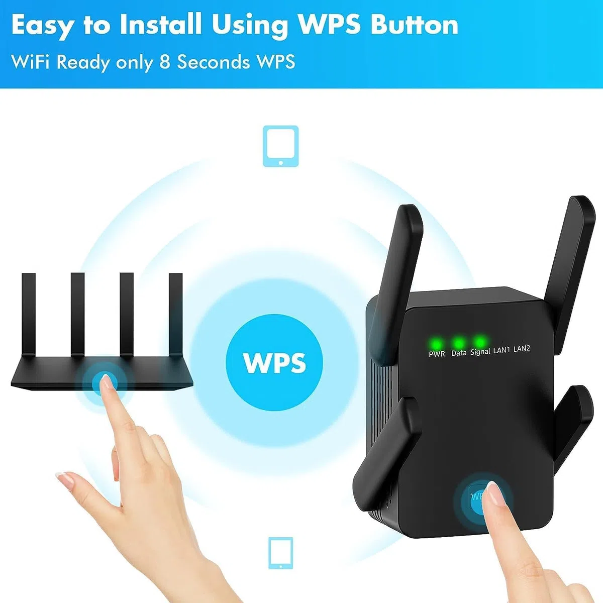 Ripetitore, ripetitore WLAN da 300 Mbps con Doppia Porta LAN, modalità WPS, AP, Compatibile con Tutti i Router WiFi Standard, dispositivi WiFi