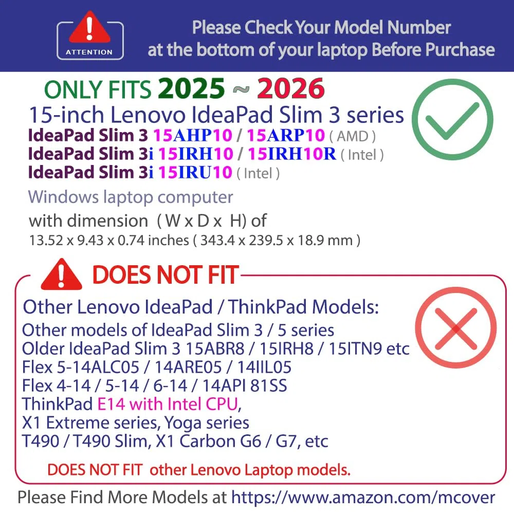 mCover Custodia compatibile solo per computer Windows Lenovo IdeaPad Slim 3 15AHP10 / 15ARP10 / 15IRH10 / 15IRH10 / 15IRU10 da 15" (non compatibile con altri modelli Lenovo) (nero)