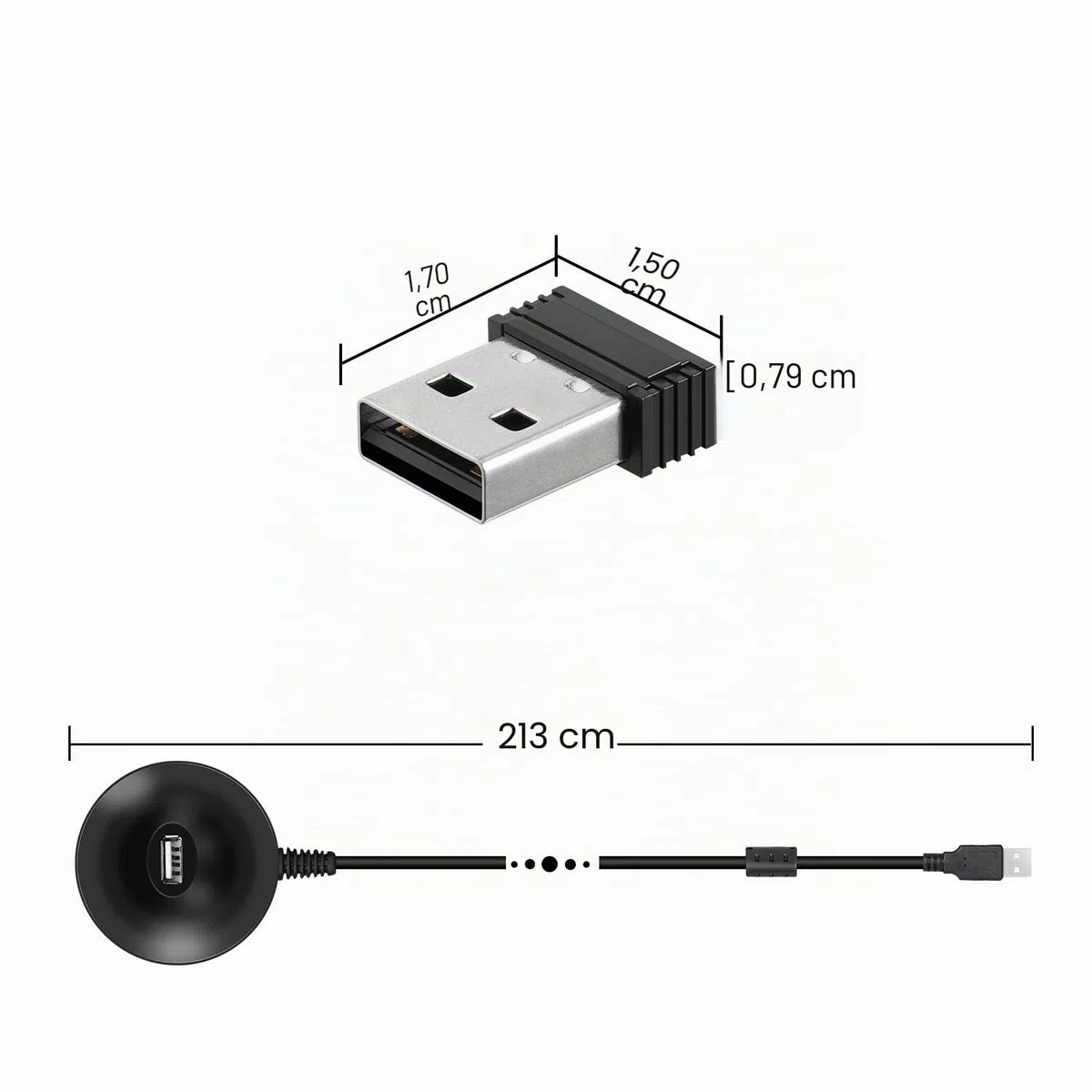 CooSpo ANT+ USB Stick Dongle Ricevitore Adattatore con Cavo di Estensione 6.56Ft per Zwift Bike Trainers BKOOL/TacX/Rouvy/Elite/PerfPRO Studio/Rouvy/Virtual Runner