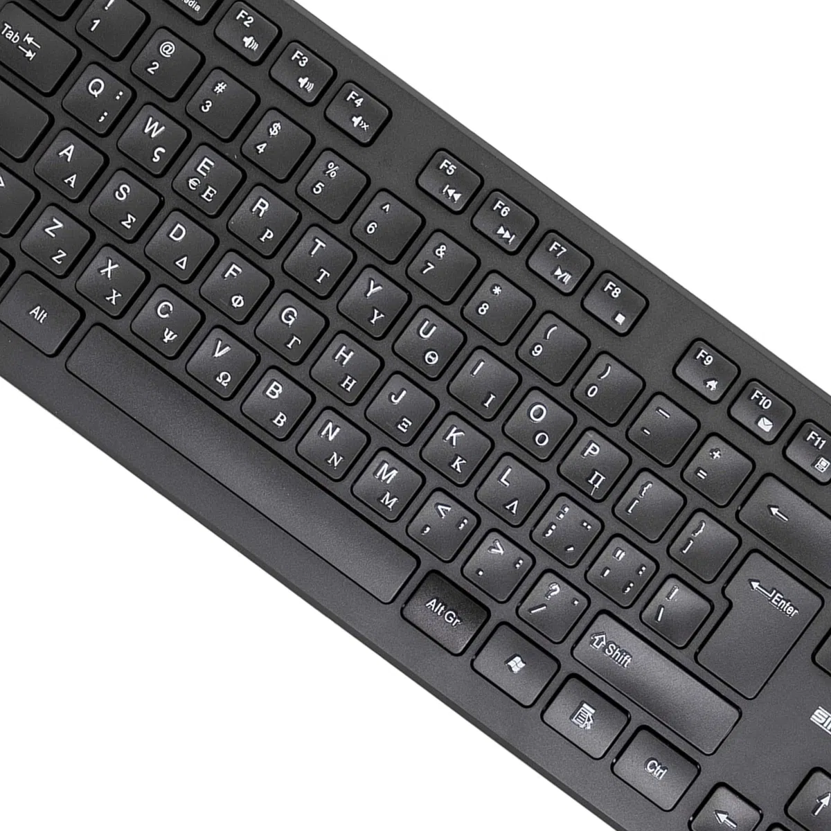 SIMPLETEK - Kit Mouse & Tastiera Wireless 2.4G Layout GR Greco | Greek Keyboard QWERTY con Tastierino Numerico Mouse Ergonomico 3 Tasti Ricevitore USB