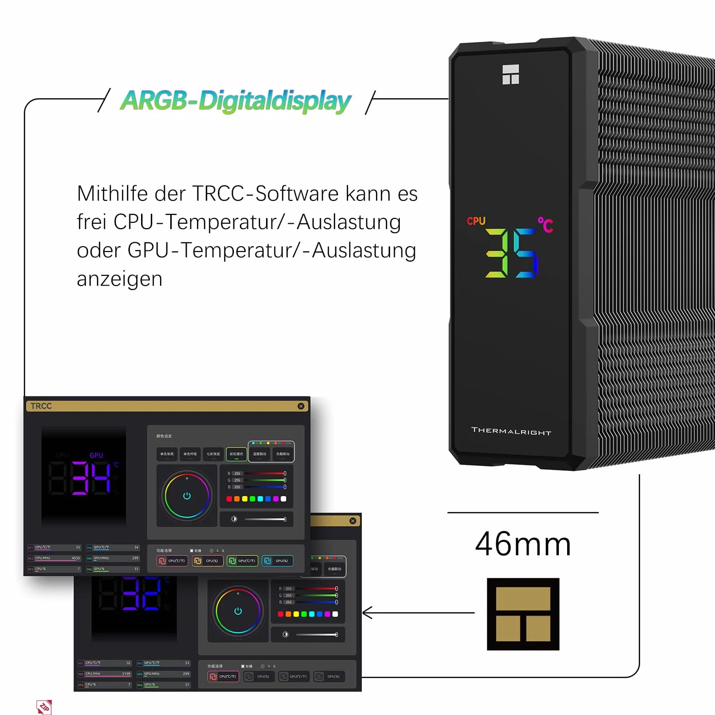 TR-Thermalright Assassin X 120 Digital ARGB Black Dissipatore per CPU, 4x6mm Heat pipe, Ventole PWM da 120mm-2000RPM, Copertura superiore con scheda a display digitale, per AM5/AM4, Intel LGA1851/1700