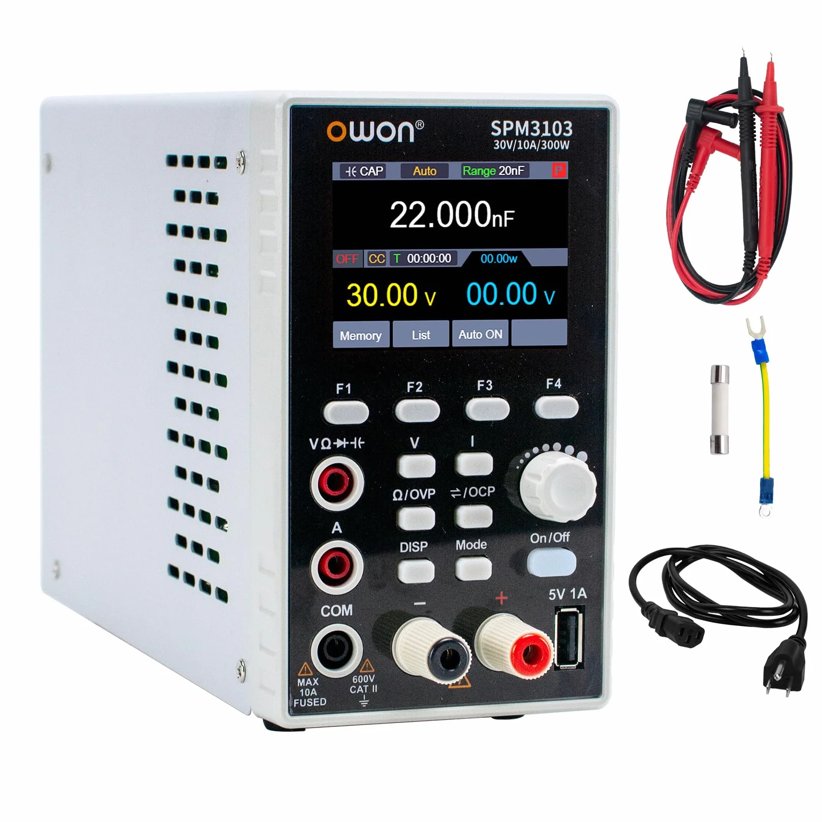 OWON SPM3103 Alimentatore da Laboratorio +Multimetro 2 in 1 (0-30V, 0-10A), Alimentatore CC Variabile, Fuente de Alimentación de Laboratorio con LED da 2,8 Pollici ad Alta Precisione, Interfaccia USB