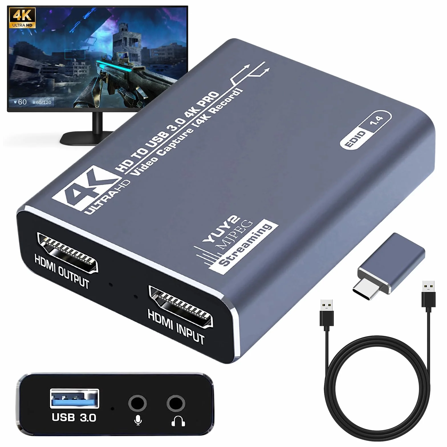 video Capture card HDMI a USB 3.0, 1080P 60Hz Audio 4K Loop-Out, Scheda di registrazione per PS4/PC/OBS/Fotocamera/Streaming/Insegnamento